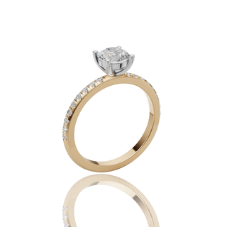 Round Lab Grown Diamond Engagement Ring with Two-Tone Gold Pave Band