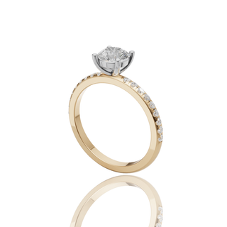 Round Lab Grown Diamond Engagement Ring with Two-Tone Gold Pave Band