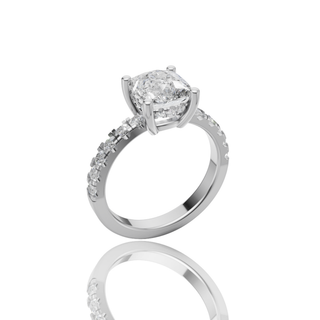 Cushion Cut Lab Grown Diamond Engagement Ring with Pave Side Stone Band