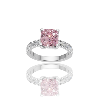 Pink Cushion Cut Lab Diamond Engagement Ring with Pave Band