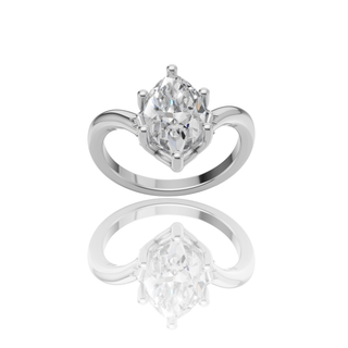 Marquise Cut Lab Grown Diamond Solitaire Ring with V-Shape Plain Band