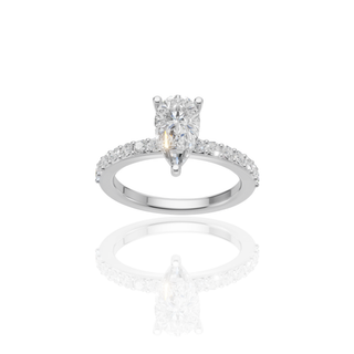Pear Cut Lab Grown Diamond Engagement Ring with Pave Band Solitaire