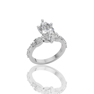 Marquise Lab Grown Diamond Engagement Ring Bridal Set with Baguette Accents