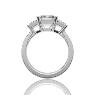 Emerald Cut Three Stone Lab Grown Diamond Ring with Trapezoid Side Stones
