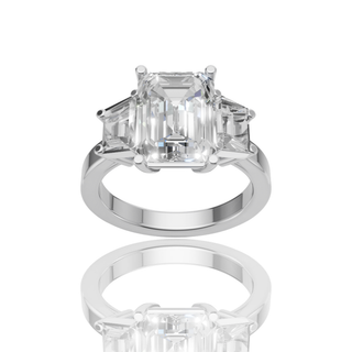 Emerald Cut Three Stone Lab Grown Diamond Ring with Trapezoid Side Stones