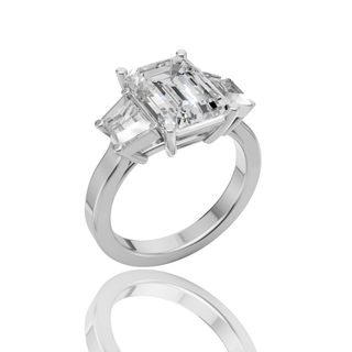 Emerald Cut Three Stone Lab Grown Diamond Ring with Trapezoid Side Stones