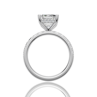 Emerald Cut Lab Grown Diamond Solitaire Ring with Hidden Halo Diamond Band