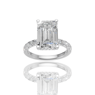 Emerald Cut Lab Grown Diamond Solitaire Ring with Hidden Halo Diamond Band