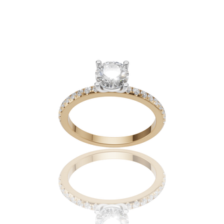Round Lab Grown Diamond Engagement Ring with Two-Tone Gold Pave Band