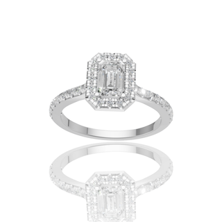 Emerald Cut Lab Grown Diamond Engagement Ring with Full Halo Pave Band