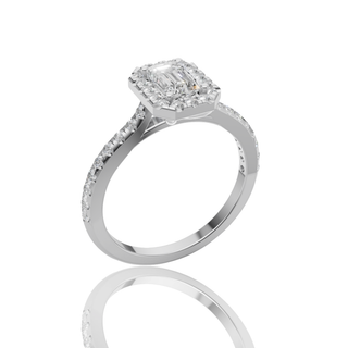 Emerald Cut Lab Grown Diamond Engagement Ring with Full Halo Pave Band