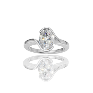 Oval Cut Lab Grown Diamond Engagement Ring with Bezel Bypass Wave Band