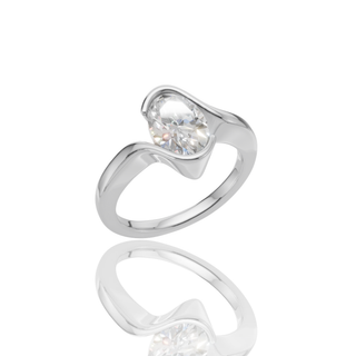 Oval Cut Lab Grown Diamond Engagement Ring with Bezel Bypass Wave Band