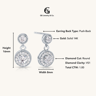 White Gold Round Dangle Earrings