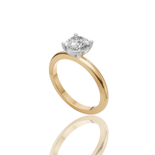 Round Lab Grown Diamond Engagement Ring with Two-Tone Gold Plain Band