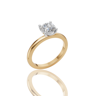Round Lab Grown Diamond Engagement Ring with Two-Tone Gold Plain Band