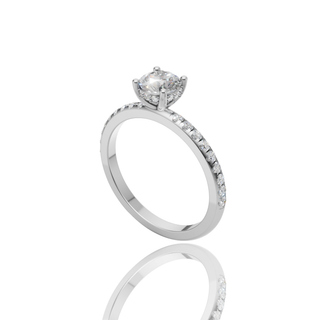 Round Lab Grown Diamond Engagement Ring with 4-Prong Pave Band