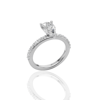 Pear Cut Lab Grown Diamond Engagement Ring with Pave Band Solitaire