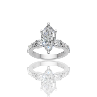 Marquise Lab Grown Diamond Engagement Ring Bridal Set with Baguette Accents