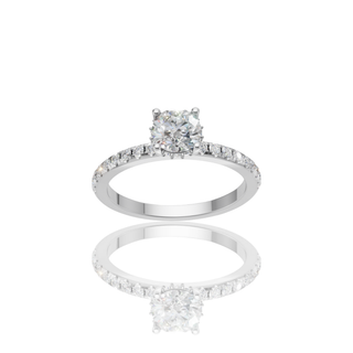 Round Lab Grown Diamond Engagement Ring with 4-Prong Pave Band