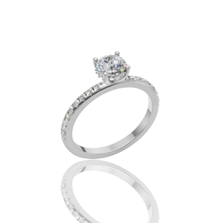 Round Lab Grown Diamond Engagement Ring with 4-Prong Pave Band