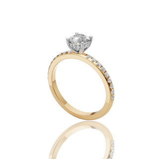 Round Lab Grown Diamond Engagement Ring with Two-Tone and Pave Band