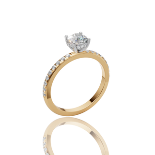 Round Lab Grown Diamond Engagement Ring with Two-Tone and Pave Band