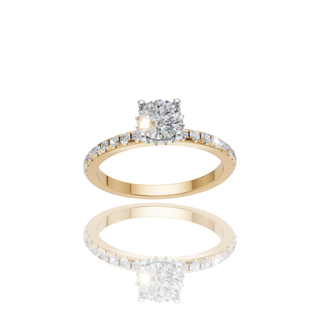Round Lab Grown Diamond Engagement Ring with Two-Tone and Pave Band