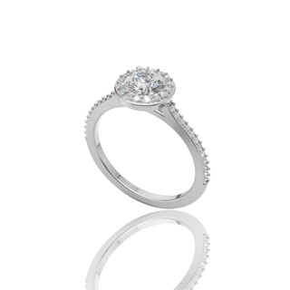 Round Lab Grown Diamond Halo Engagement Ring with Pave Band