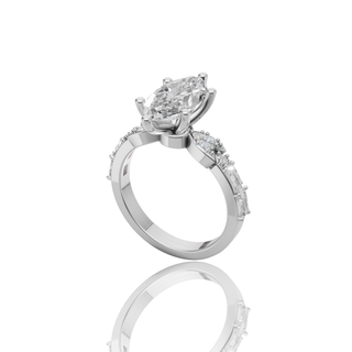 Marquise Lab Grown Diamond Engagement Ring Bridal Set with Baguette Accents
