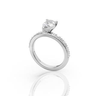 Pear Cut Lab Grown Diamond Engagement Ring with Pave Band Solitaire