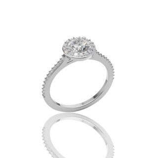 Round Lab Grown Diamond Halo Engagement Ring with Pave Band