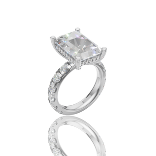 Radiant Cut Lab Grown Diamond Engagement Ring with Hidden Halo Pave Band