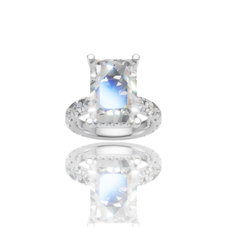 Radiant Cut Lab Grown Diamond Engagement Ring with Hidden Halo Pave Band