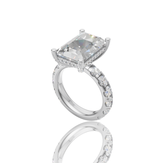 Radiant Cut Lab Grown Diamond Engagement Ring with Hidden Halo Pave Band