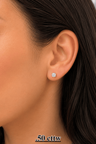 14K Gold Round Lab Grown Diamond Stud Earrings - IGI Certified - Screw Back