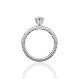 Pear Cut Lab Grown Diamond Engagement Ring with Pave Band Solitaire