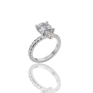 Pear Shape Lab Grown Diamond Engagement Ring with Hidden Halo Pave Band