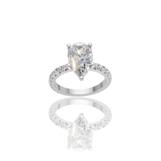 Pear Shape Lab Grown Diamond Engagement Ring with Hidden Halo Pave Band