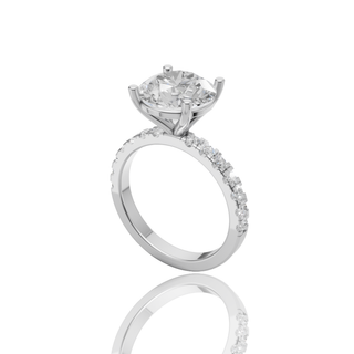 Round Lab Grown Diamond Engagement Ring with 4-Prong Pave Band Solitaire