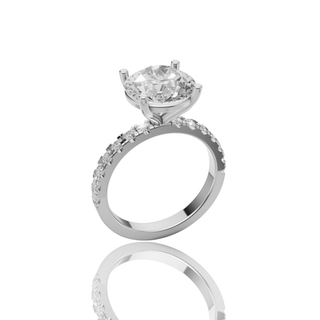 Round Lab Grown Diamond Engagement Ring with 4-Prong Pave Band Solitaire