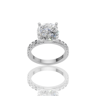 Round Lab Grown Diamond Engagement Ring with 4-Prong Pave Band Solitaire