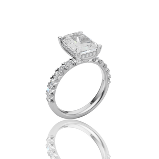 Radiant Cut Lab Grown Diamond Engagement Ring with Hidden Halo Pave Band
