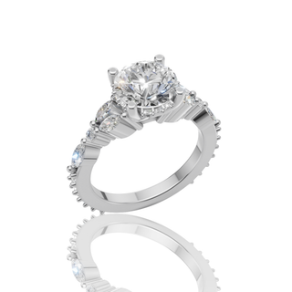 Round Lab Diamond Engagement Ring with Hidden Halo Cluster Side Stones