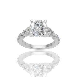 Round Lab Diamond Engagement Ring with Hidden Halo Cluster Side Stones
