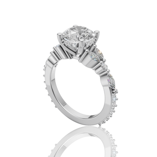 Round Lab Diamond Engagement Ring with Hidden Halo Cluster Side Stones