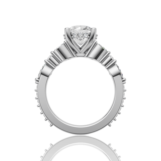 Round Lab Diamond Engagement Ring with Hidden Halo Cluster Side Stones