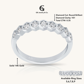 White Gold Diamond Hex Ring