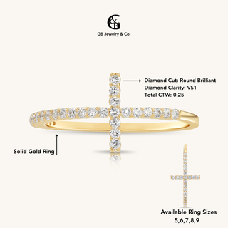 Gold Diamond Cross Ring