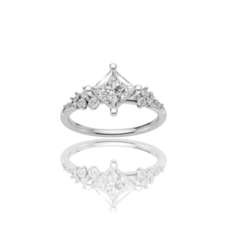 Princess Cut Lab Grown Diamond Engagement Ring with Galaxy Side Stone Band